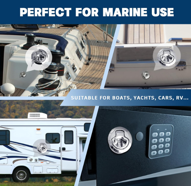 A10740-61K Boat Hatch Latches - Zinc Alloy Push to Close Slam Latch, Rustproof Flush Mount Marine Boat Latch Heavy Duty, 100% Metal Construction for Yachts, RVs & Cabinets