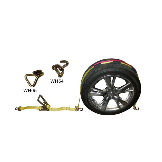 RT51-510-W54 Auto Hauler Straps for Trailer Heavy Duty 2" x 10' Vehicle Tie Down Kit-11,000lb Break Strength-Premium Ratchet Strap with Rubber Blocks Wheel Tie-Downs for Truck, UTV-Includes one swivel J-hook or double J-hook