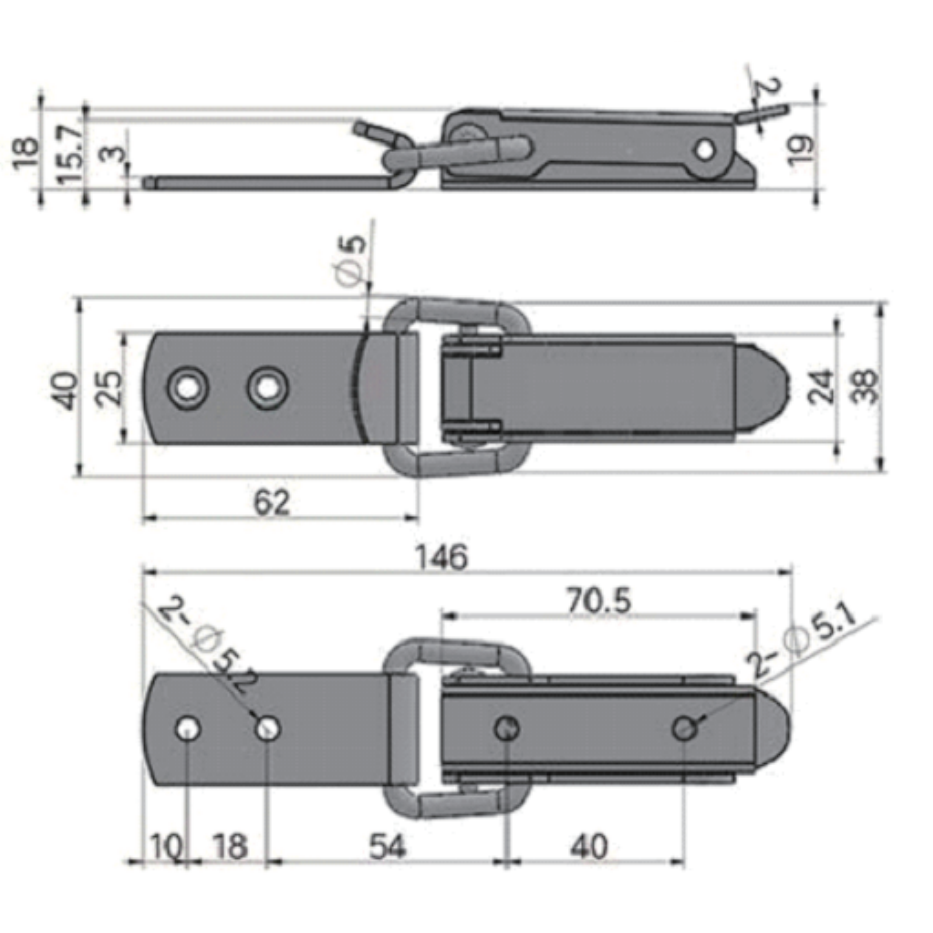 A11201K Safety Spring - Loaded Toggle Latch: Zinc - Plated Steel, 90° Catch Hasp for Cabinets & Boxes