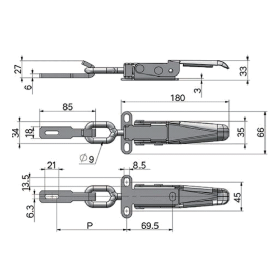 A10804K-1/A10804K-2 Heavy Trailer Buckle Hasp Clamp Multi-Use Lock Catch for Trailers Silver Heavy-Duty Design for Secure Anchoring and Stability
