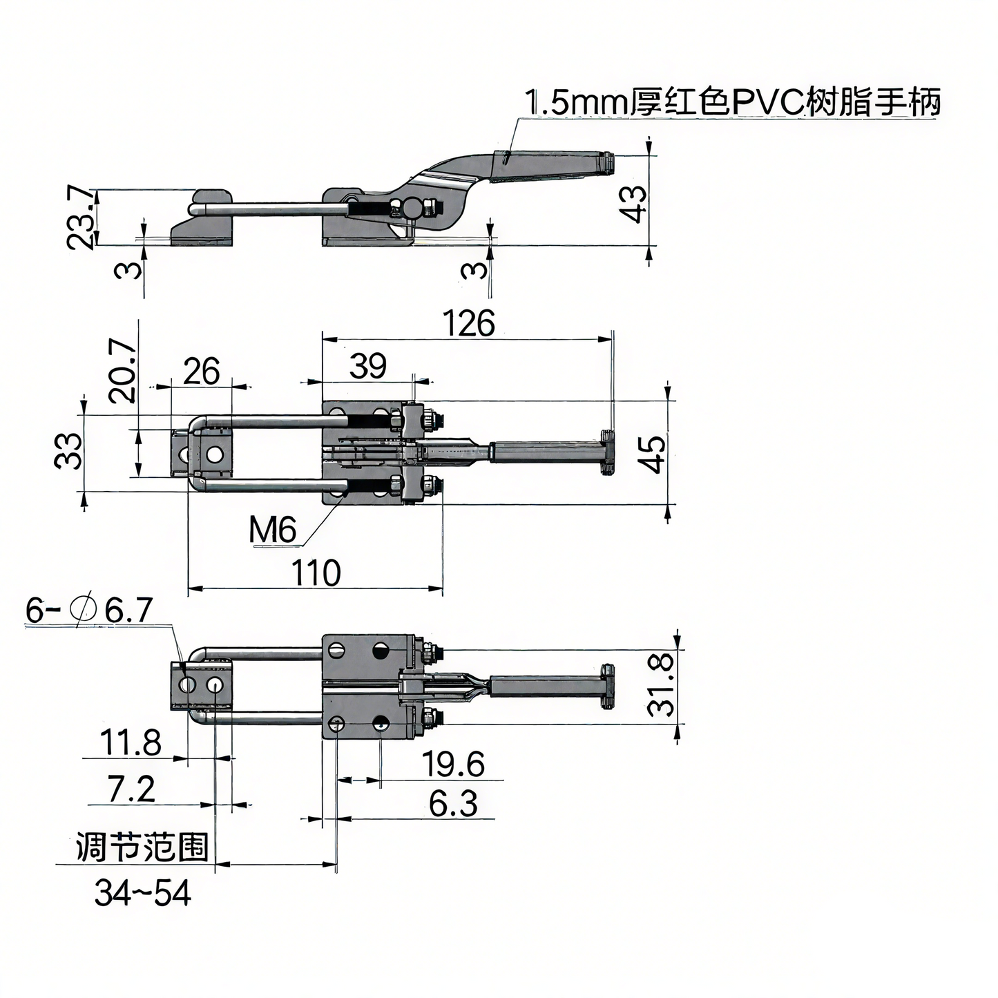 A10825S/A10825 Adjustable Toggle Clamp with Anti - Slip Grip, Heavy - Duty Steel Latch for Toolboxes, Cabinets, Trailers, Woodworking Jigs & Fixtures