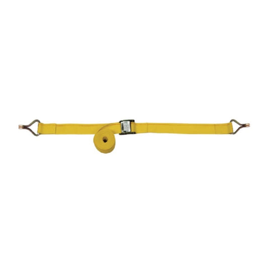 CT11-12W6Y 2in x 12ft Cam Buckle Tie-Downs w/Wire Hooks - 834 lb. WLL / 2,500 lb. Breaking Strength - Logistic Strap For Interior Van - Yellow