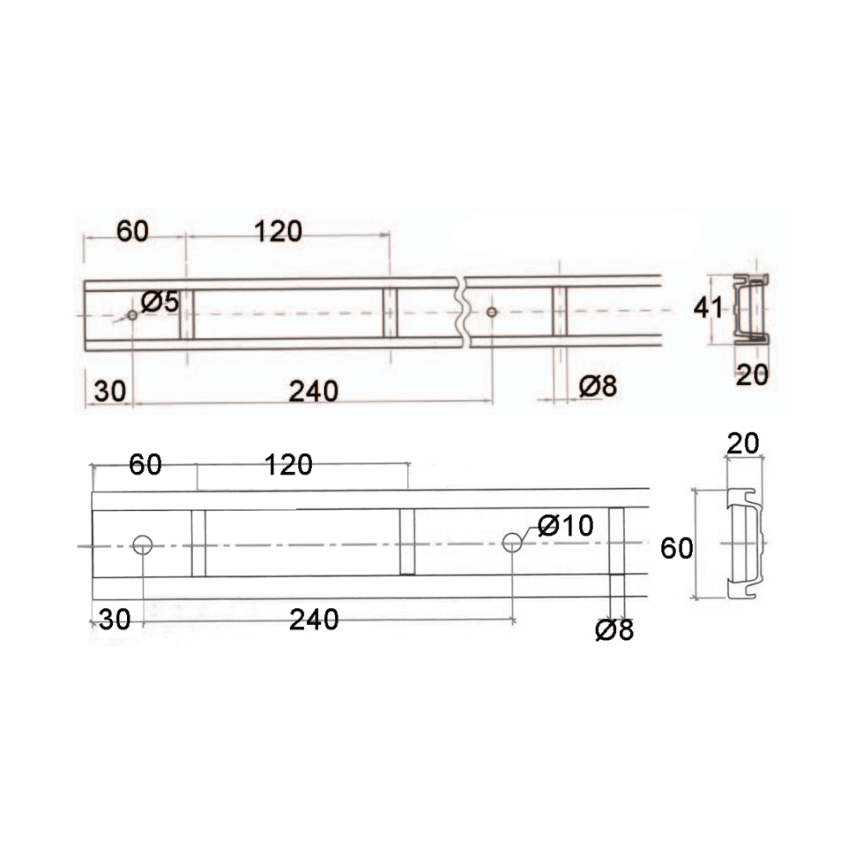 VR22-600 Aluminum Track With Pin - 20ft/18.8ft Length, Rubber/Non - Rubber Combi Track for Truck & Trailer Cargo Securing