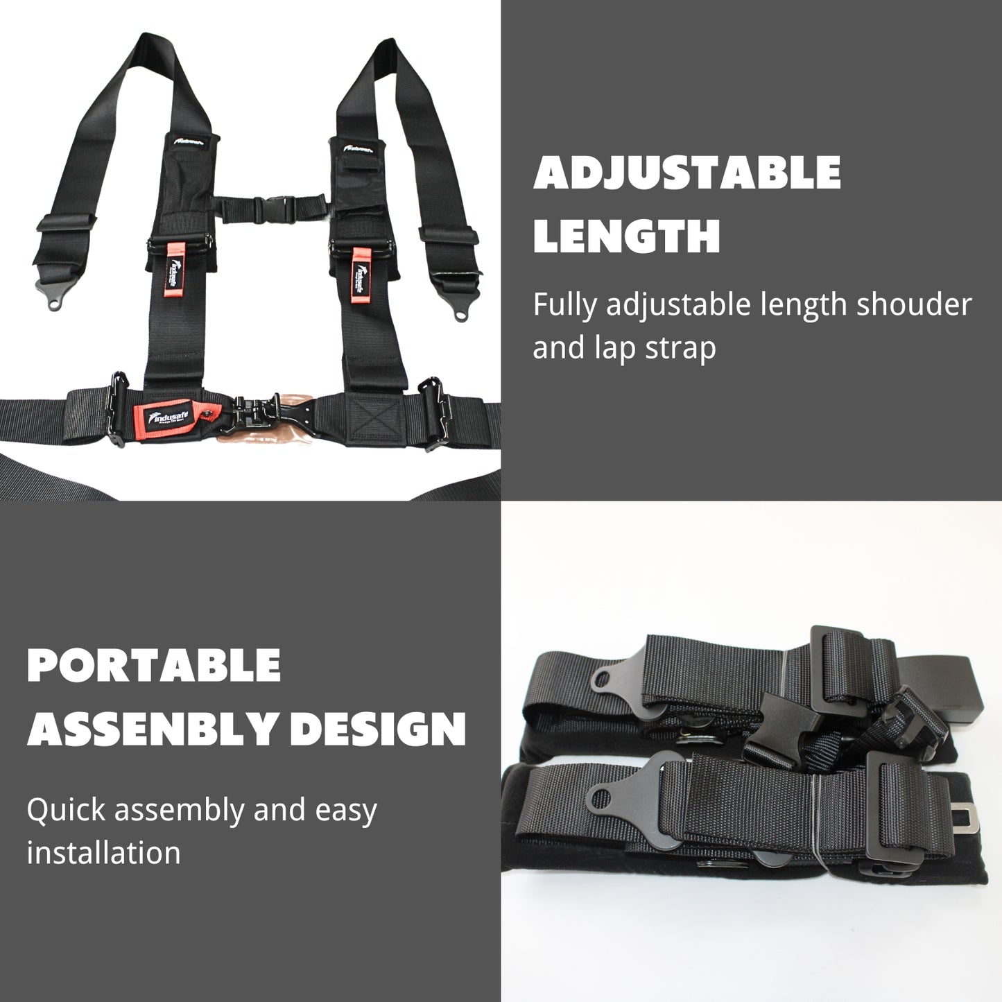 4 Point Safety Harness with 3 Inch Padding, 3 Inch Black Straps Compatible with Polaris Can Am Off-Road SxS UTV with Ventilated Memory Foam Padding