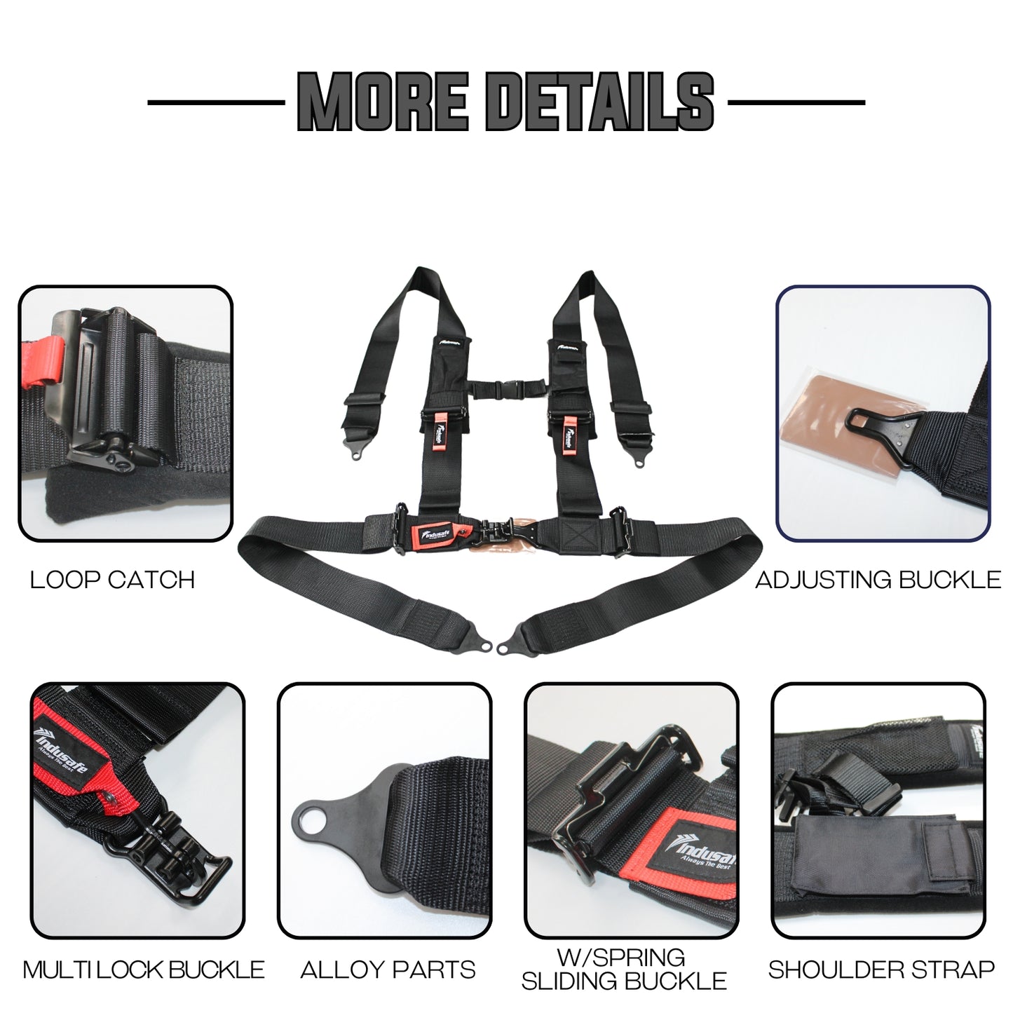 4 Point Safety Harness with 3 Inch Padding, 3 Inch Black Straps Compatible with Polaris Can Am Off-Road SxS UTV with Ventilated Memory Foam Padding