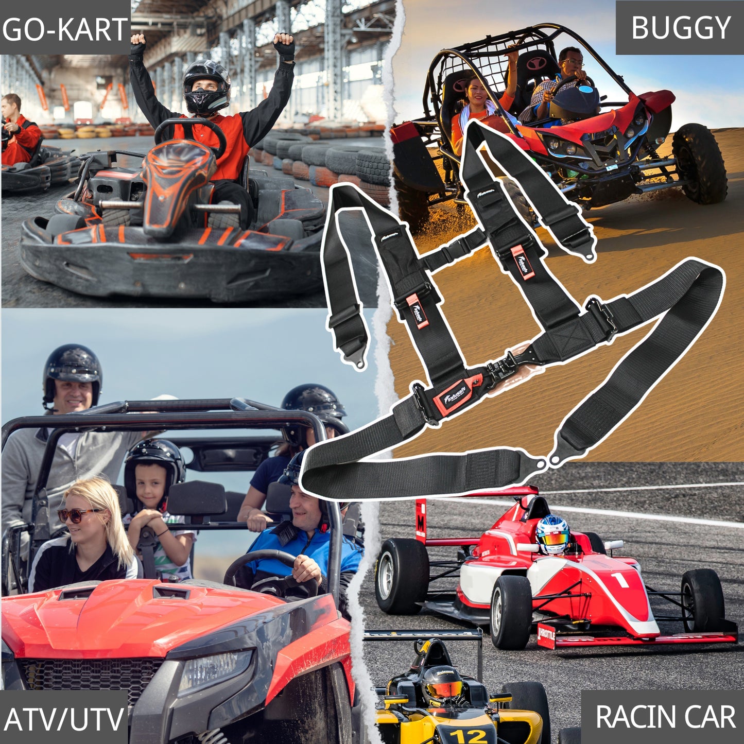 4 Point Safety Harness with 3 Inch Padding, 3 Inch Black Straps Compatible with Polaris Can Am Off-Road SxS UTV with Ventilated Memory Foam Padding