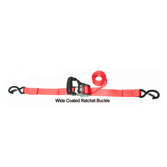 Wide Coated Ratchet Buckle Strap W/2 Fully Coated S Hooks
