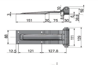 Charnière de porte robuste en acier inoxydable à ouverture à 180° (A10411S) avec structure réglable et de protection, fixation par vis ou soudure, compatible avec les camions fourgons, idéale pour la chaîne du froid.