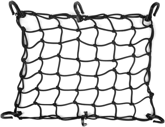 15"x15" Motorcycle Cargo Net Stretches to 30"x30" with 6 Hooks 2''x2'' Mesh for Motorcycle Motorbike Bikes