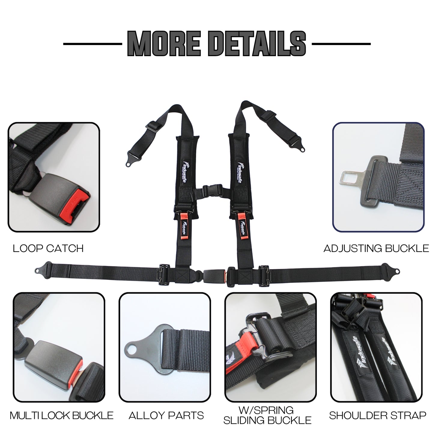 4 Point Harness with Ez-Buckle and Padding, 2 Inch Padding with Sternum Strap Fits all Side by Sides, UTV, 4x4, Go Cart, Buggy (Black)