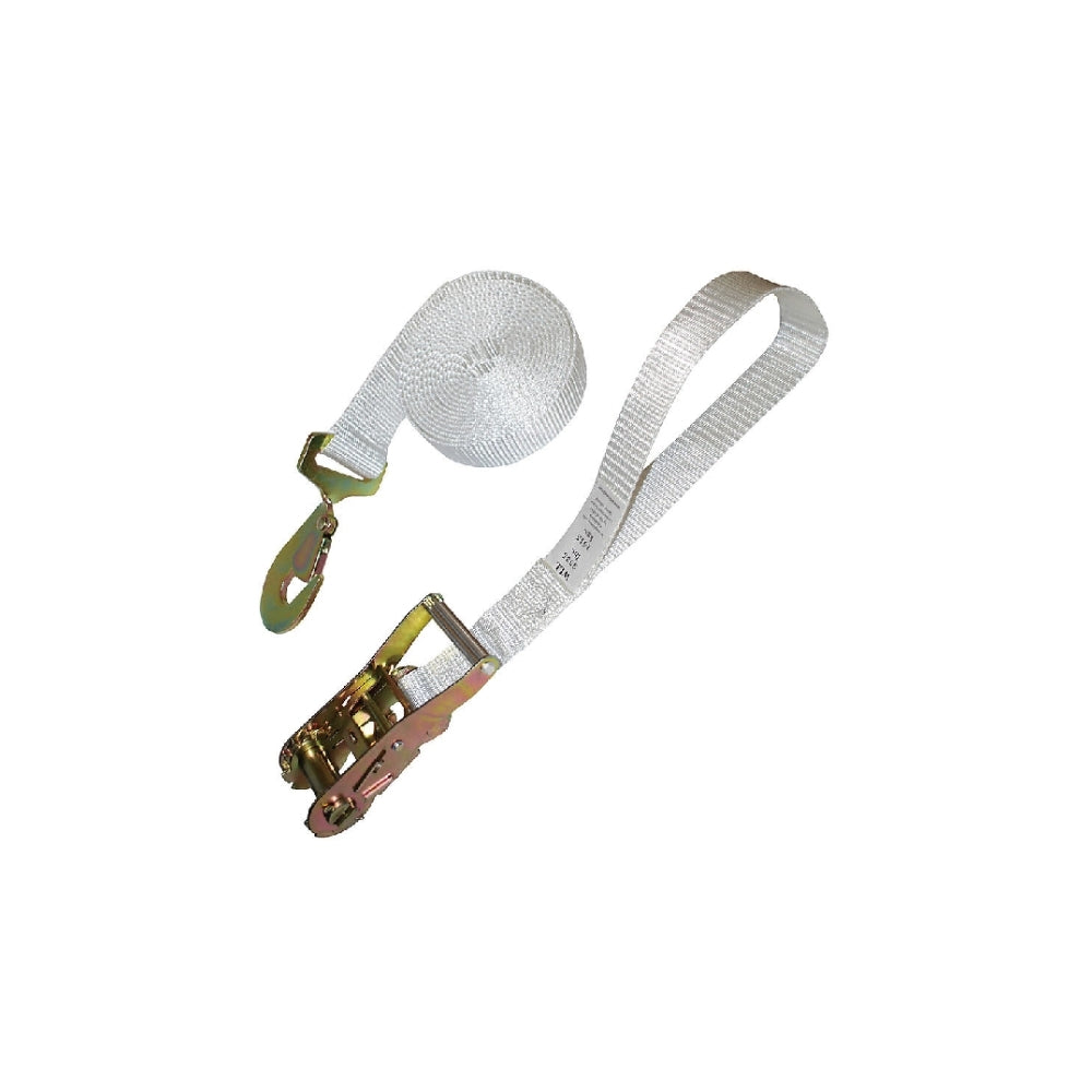 TS04-515FH203WH02 15' Foot White Ratchet Strap with S-Hook | Polyester Tie Down | 2