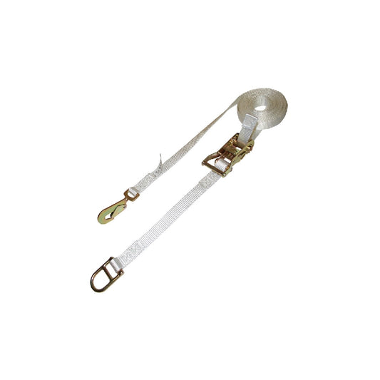 TS11-1515FH203MH16 White Tent Ratchet Straps, 1 Inch x 15 Foot, 2 Inch Ratchet Straps with 5K Twisted Snap Hooks & Double D-Rings, Ideal for Anchoring Tents and Inflatables, Securing Tarps