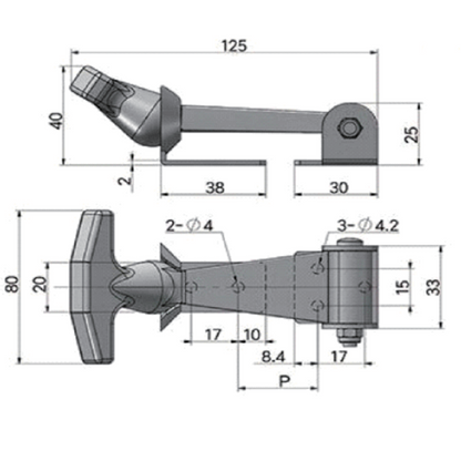 Loquet à poignée en T doublé de caoutchouc A1045S/A10845 : acier inoxydable 304 zingué, robuste, pour remorques et boîtes à outils