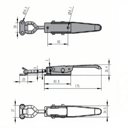 A10804 Cierre lateral para remolque de alta resistencia, chapado en zinc, color plata, para una fijación segura de la carga en remolques y camiones.