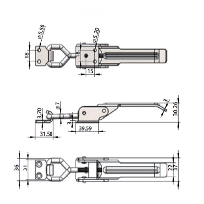 A10804 Cierre lateral para remolque de alta resistencia, chapado en zinc, color plata, para una fijación segura de la carga en remolques y camiones.