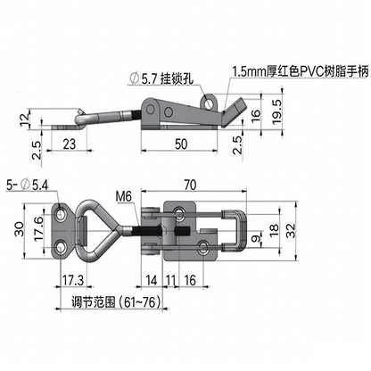Loquet à bascule robuste en acier inoxydable 304 A10821S/A10821, pince à dégagement rapide réglable pour boîtes à outils, camions, remorques