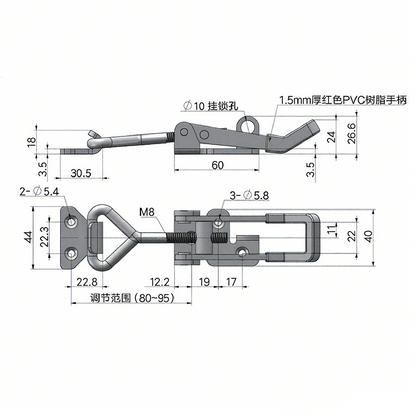 Loquet à bascule robuste en acier inoxydable 304 A10821S/A10821, pince à dégagement rapide réglable pour boîtes à outils, camions, remorques
