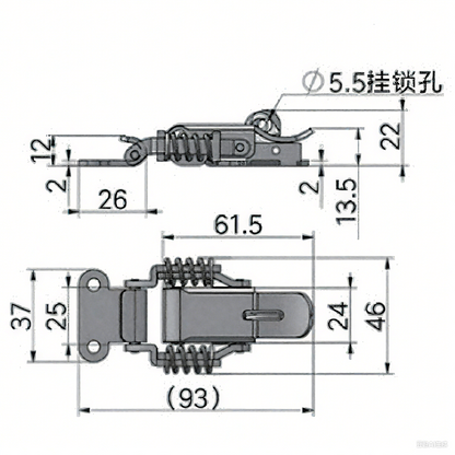 Cierre de palanca con resorte de 90 grados A10850S/A10850 para caja de herramientas, acero inoxidable 304.