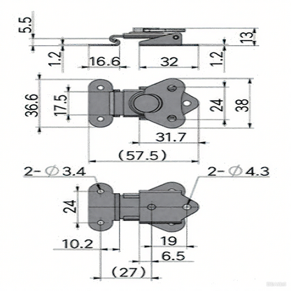 A10848-1S/A10848-2S Butterfly Twist Latch, 2 Inch Stainless Steel Butterfly Buckle Latch Keeper Toggle Clamp Twist Latch for Case Box Flight Cases Equipment Boxes, Silver