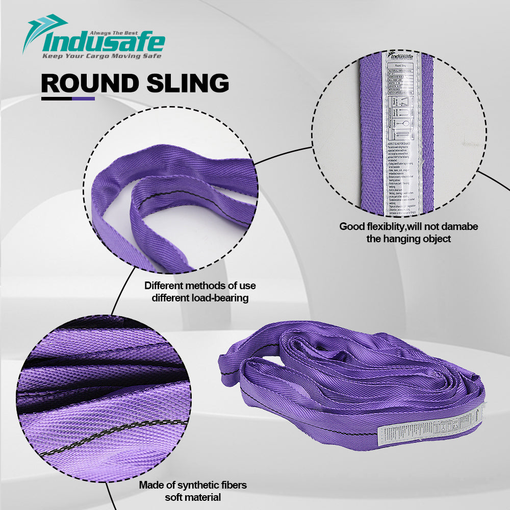 1'' X 4/6/9FT Polyester Endless Round Sling Rigging Lifting Straps, 6 Feet Length, 2,600 lb. Vertical Capacity, 5,200 lbs Basket