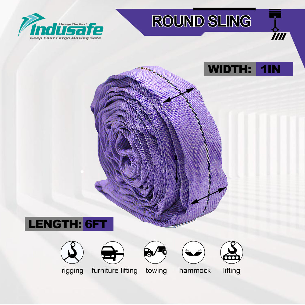 1'' X 4/6/9FT Polyester Endless Round Sling Rigging Lifting Straps, 6 Feet Length, 2,600 lb. Vertical Capacity, 5,200 lbs Basket