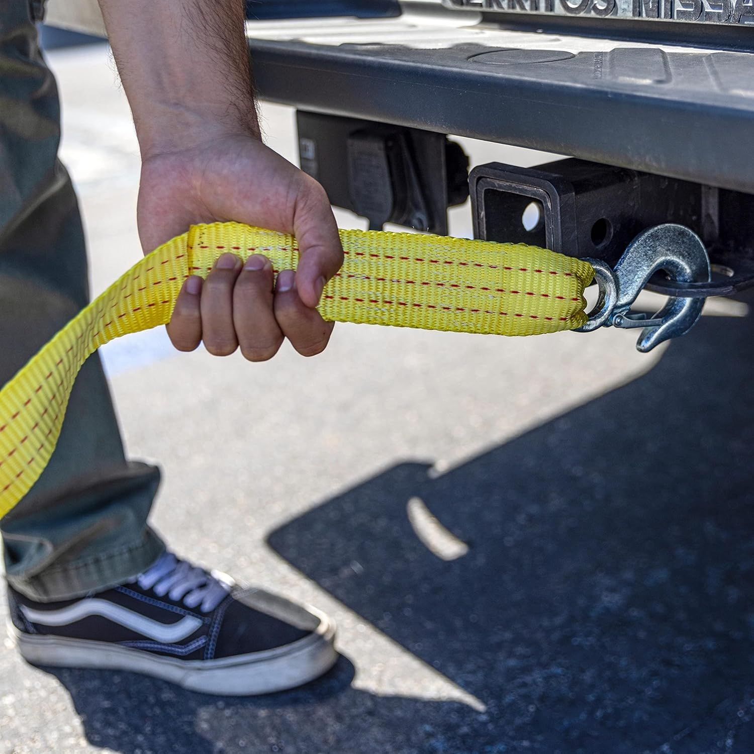 TS045H-5008 Heavy-Duty Tow Strap with Hooks, 2 Inches by 26 Feet, Woven Polyester Webbing, and 11,000-Pound Capacity, HD Truck Recovery Strap and ATV Tow Strap, Tow Rope for Vehicles