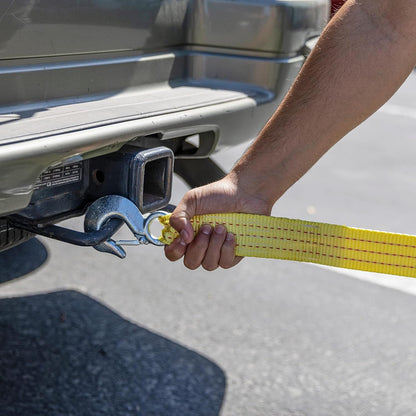 TS045H-5008 Ремень для буксировки повышенной прочности с крюками, 2 дюйма на 26 футов, тканевый полиэстер, и грузоподъемностью 11,000 фунтов, ремень для восстановления HD грузовиков и ремень для буксировки ATV, буксировочный трос для автомобилей