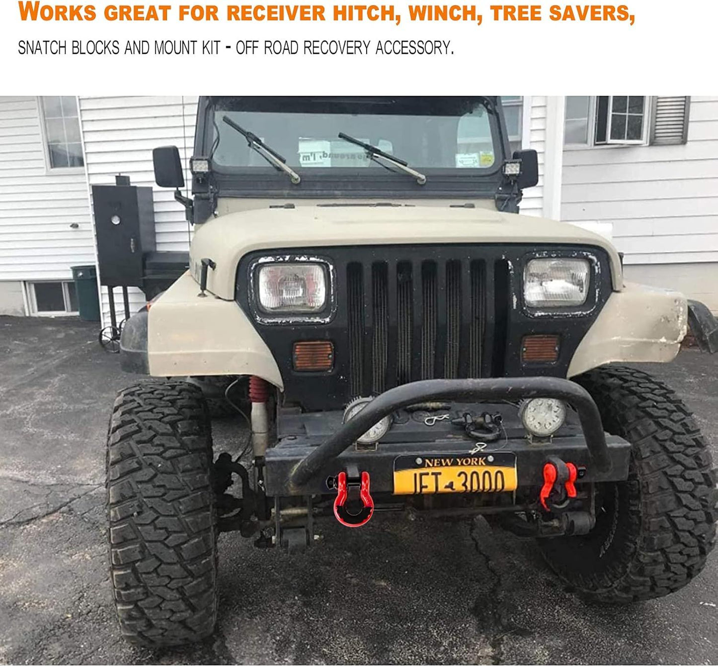 FH475-3/4 R D Ring Shackle, 42,000lb Break Strength, D Ring Shackles 3/4 inch with Black Isolator Washer and guard, Tow Shackles, Soft Shackle Kit for Off-Road Jeep Truck Vehicle Recovery