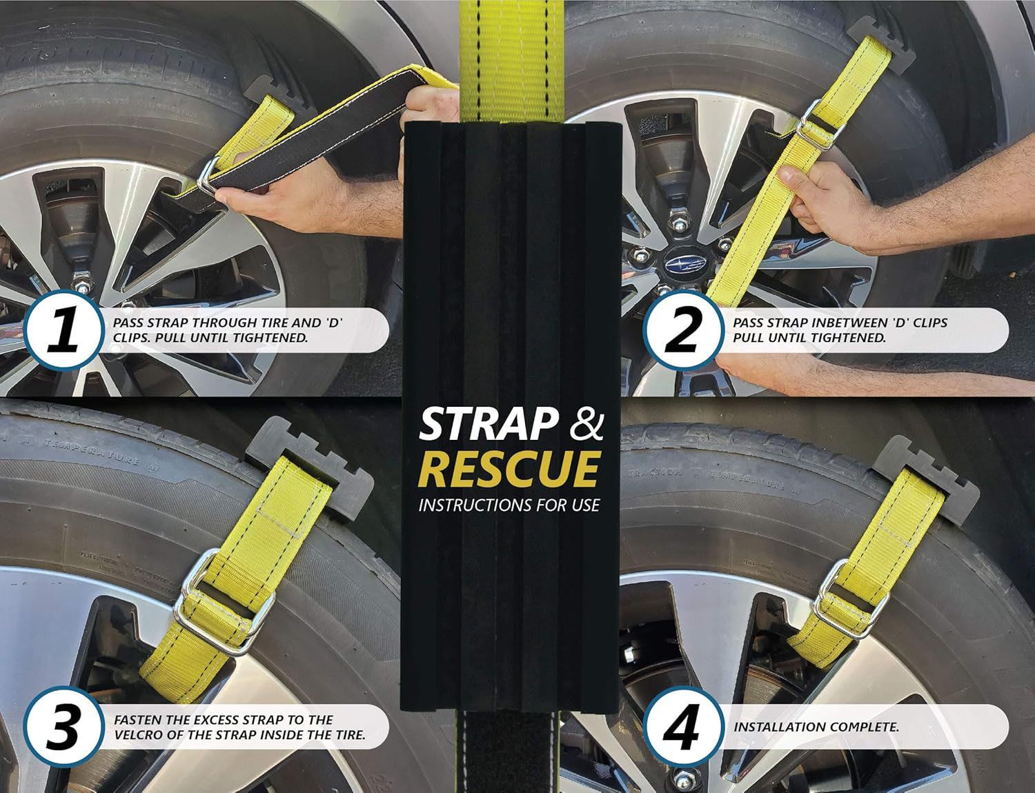 TS01-W59 Tire Traction Device for Cars & Small SUVs, Set of 2 - Anti Skid Emergency Tire Straps to Get Unstuck from Snow, Mud, & Sand - Snow Traction Mat or Tire Chain Alternative