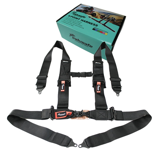 4 Point Safety Harness with 3 Inch Padding, 3 Inch Black Straps Compatible with Polaris Can Am Off-Road SxS UTV with Ventilated Memory Foam Padding