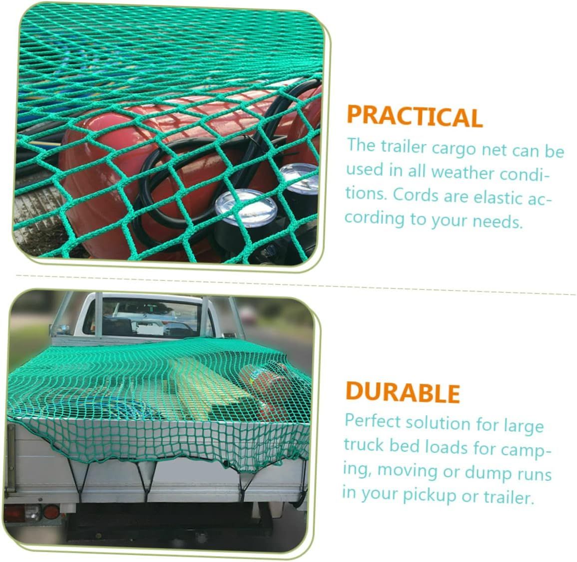 CN201-23 Heavy-Duty Truck Bed Cargo Net 15 Hooks and Elastic Bungee Suitable for Pickup Trucks and Trailers Sturdy Nylon Trailer Net for Secure Cargo Transport