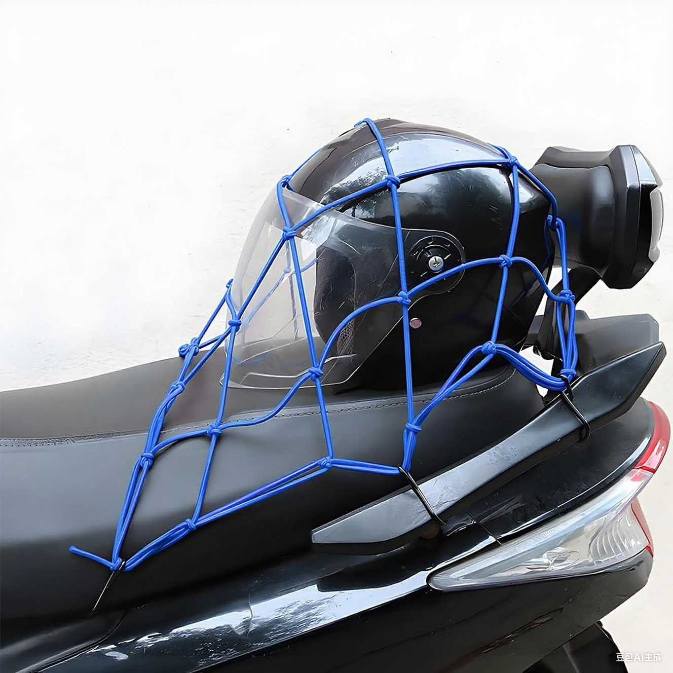 ENC01 Elastic Motorcycle Cargo Net, Heavy Duty Bungee Net with 6 Adjustable Metal Hooks, Gear Helmet Luggage Thicken Netting for Motorcycle, Bike, ATV (Blue)