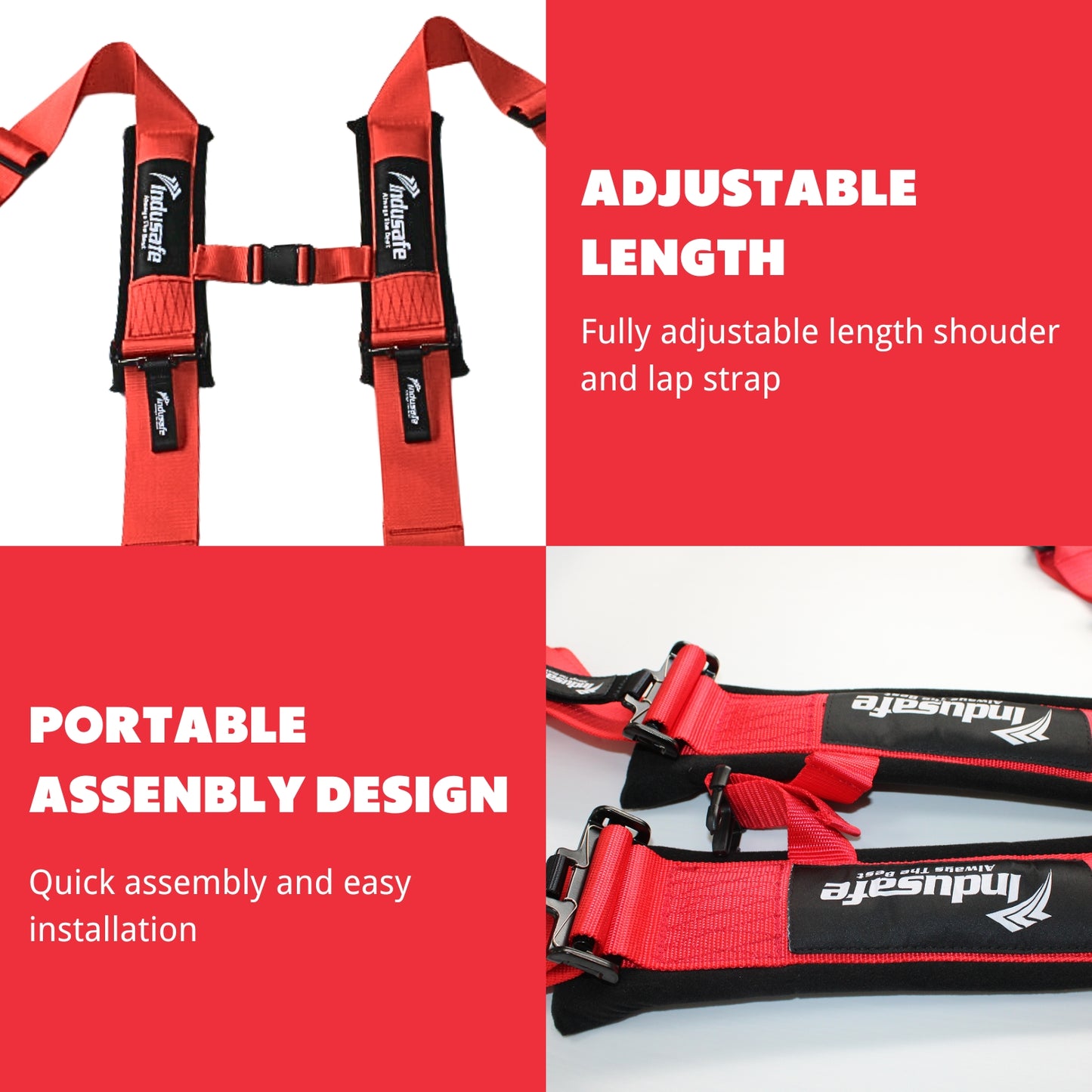 4 Point Harness with 3 Inch Padding with Quick Auto Buckle, 3" Harness Straps for Cars, Trucks, UTV and Off Road Vehicles