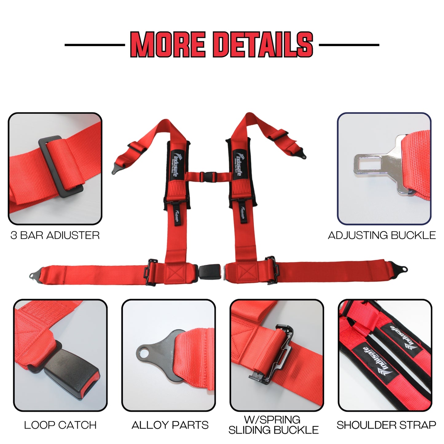 4 Point Harness with 3 Inch Padding with Quick Auto Buckle, 3" Harness Straps for Cars, Trucks, UTV and Off Road Vehicles