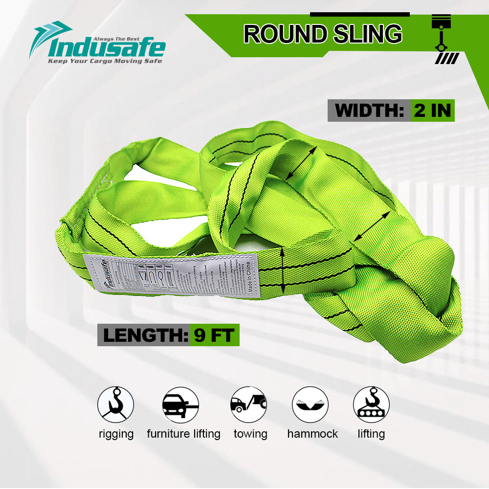 2'' X 4/6/9FT Polyester Endless Round Sling Rigging Lifting Straps, 6 Feet Length, 5,300 lb. Vertical Capacity, 10,600 lbs Basket