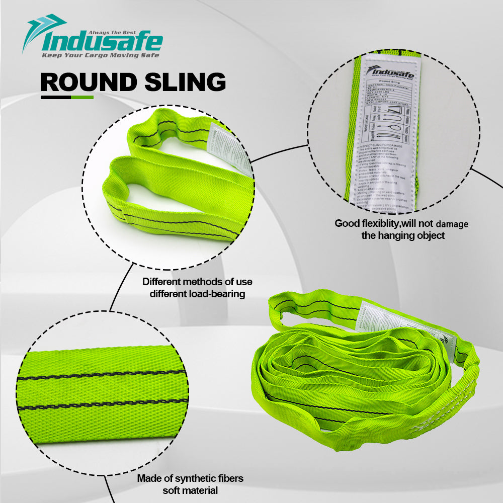 2'' X 4/6/9FT Polyester Endless Round Sling Rigging Lifting Straps, 6 Feet Length, 5,300 lb. Vertical Capacity, 10,600 lbs Basket
