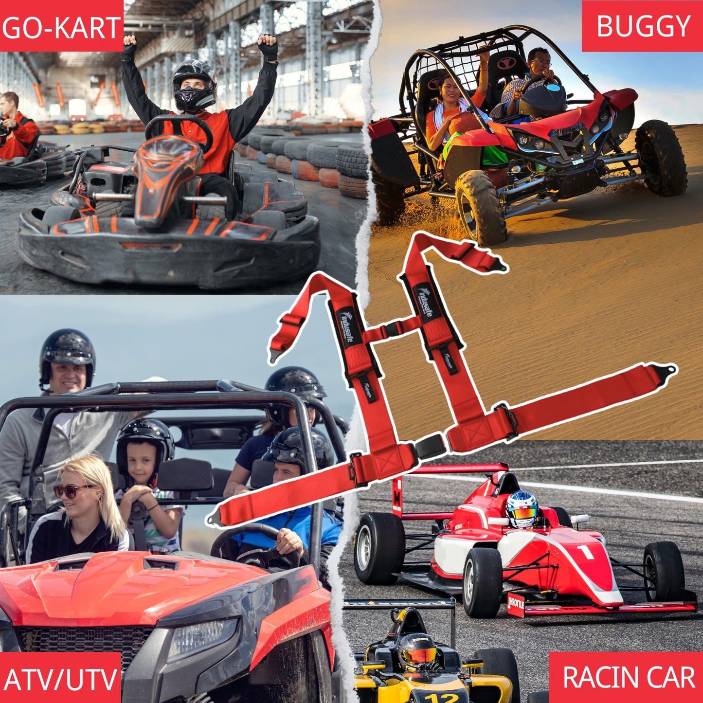 4 Point Harness with 3 Inch Padding with Quick Auto Buckle, 3" Harness Straps for Cars, Trucks, UTV and Off Road Vehicles