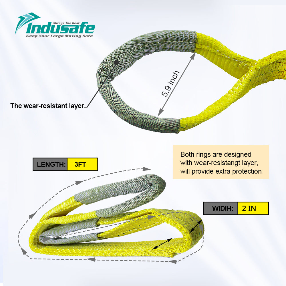 2”x 3/6/9FT Lift Sling Straps, 2 Ply Polyester Rigging Straps, 6200LBS Load Capacity Flat Eye-Eye Web Sling for Hoist, Tree Stumps, Heavy Duty Cargo