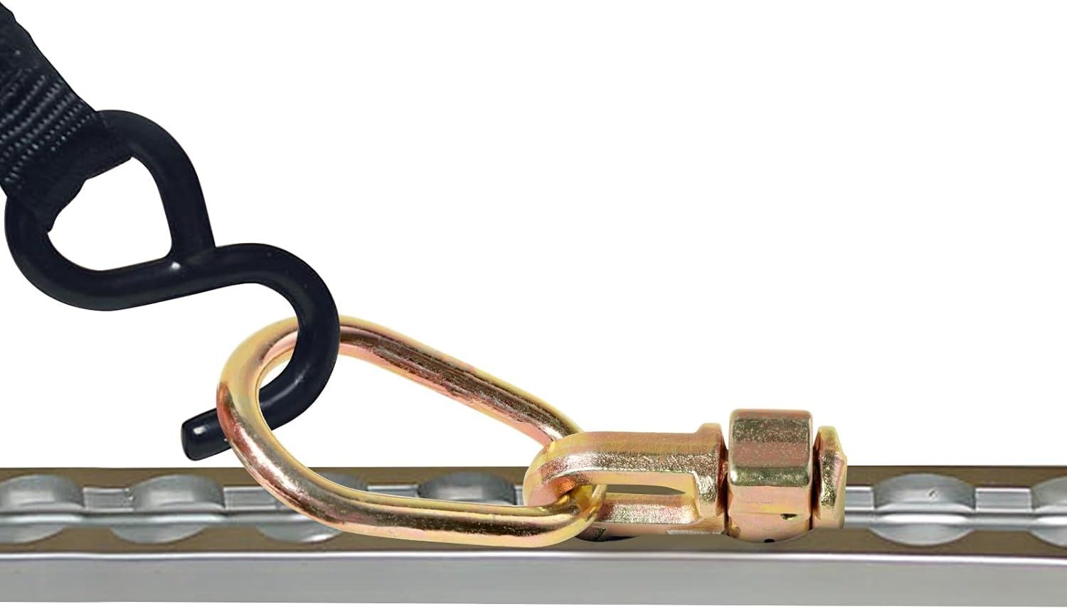 A10216-P L Track Double Stud Tie Down Fitting with Pear Link for L Track Rails in Truck, Van, Trailer to Create Instant Tie-Down Anchor Points, Bearing 5000 LBS Heavy Duty Steel,Gold