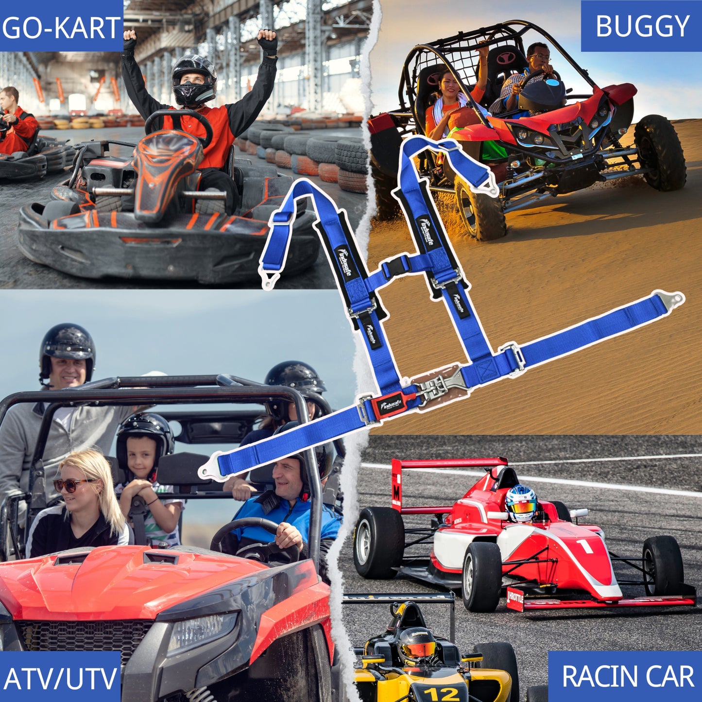 4 Point Harness 2 Inch Straps Upgraded Heavy Duty Buckle Compatible with Polaris Can-Am SxS UTV Off-Road with Ventilated Memory Foam Padding
