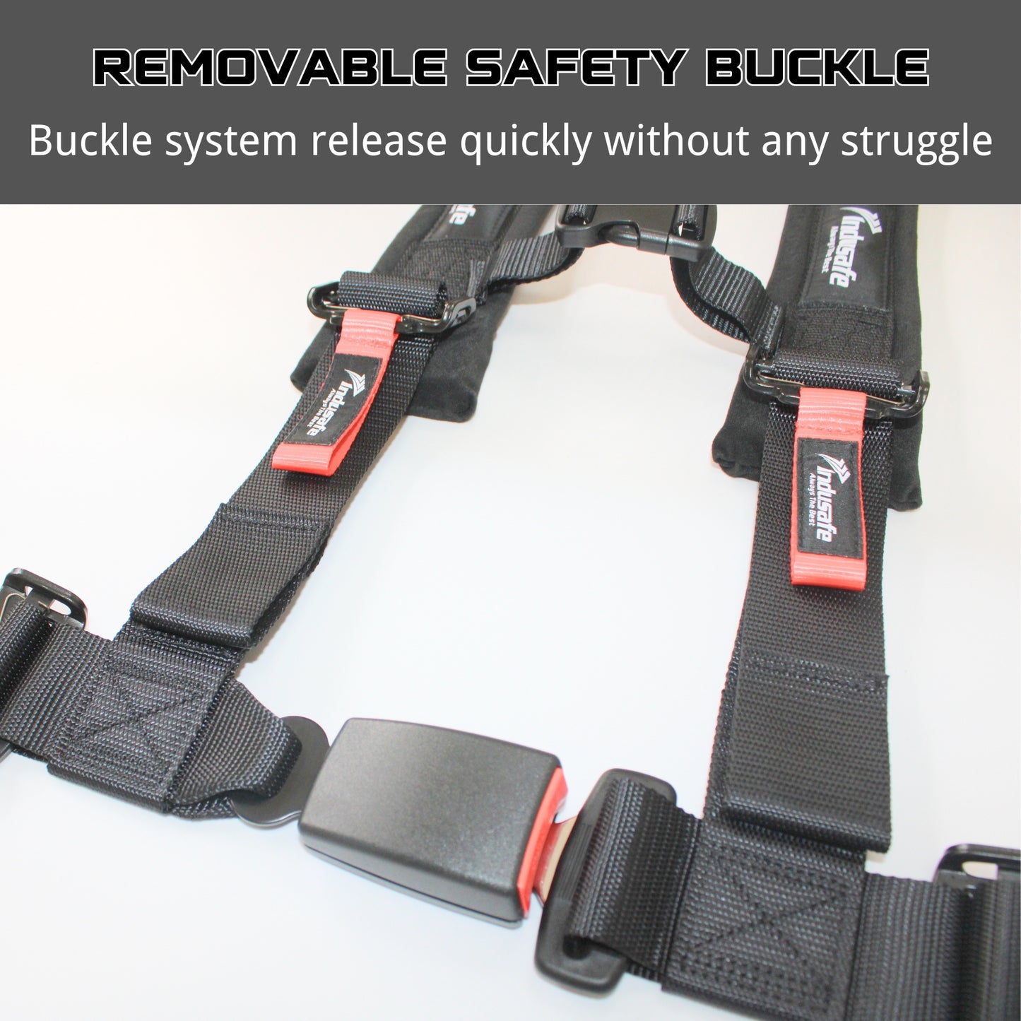 4 Point Harness with Ez-Buckle and Padding, 2 Inch Padding with Sternum Strap Fits all Side by Sides, UTV, 4x4, Go Cart, Buggy (Black)