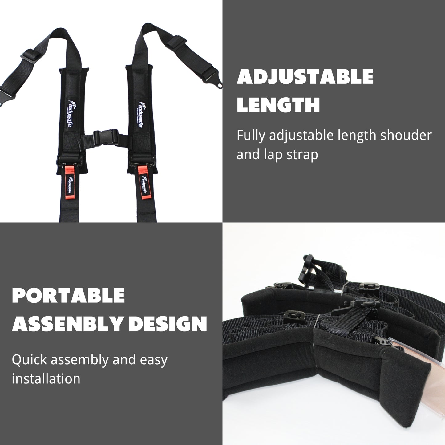 4 Point Harness with Ez-Buckle and Padding, 2 Inch Padding with Sternum Strap Fits all Side by Sides, UTV, 4x4, Go Cart, Buggy (Black)