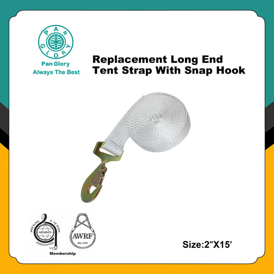 2''X 15'Replacement Long End Tent Strap with Snap Hook