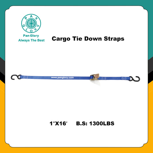 1" x 16' Ratchet Tie Down Straps,  1300 lb Break Strength Ratchet Strap, Tie Down Fragile and Lighter Loads for Transport