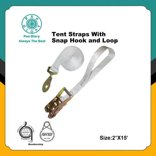 2 inch x 15 Foot White Tent Ratchet Straps with Sewn Loops for Securing Tents or Large and Small Inflatables