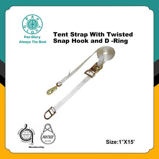 White Tent Ratchet Straps, 2 Inch x 15 Foot, 2 Inch Ratchet Straps with 5K Twisted Snap Hooks & Double D-Rings, Ideal for Anchoring Tents and Inflatables, Securing Tarps