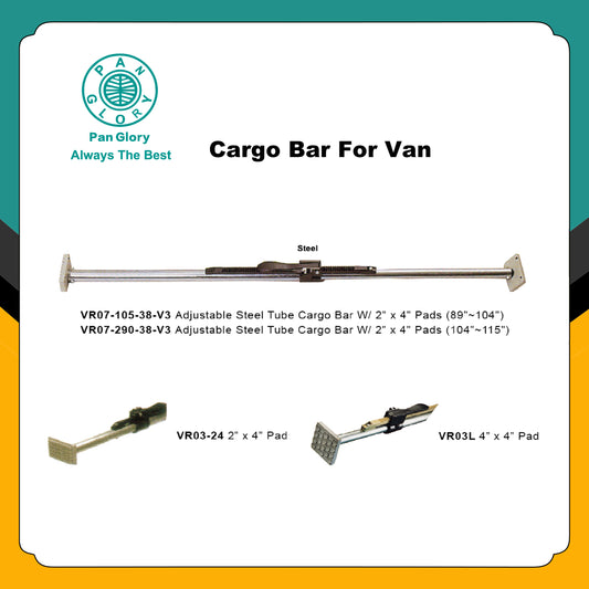 Adjustable Aluminum Tube Cargo Bar with 2'' X 4'' Pads, Extends from 89 Inches to 104 Inches - Great for Use in Pickup Truck Bed, SUV, Minivan, and Small Trailers